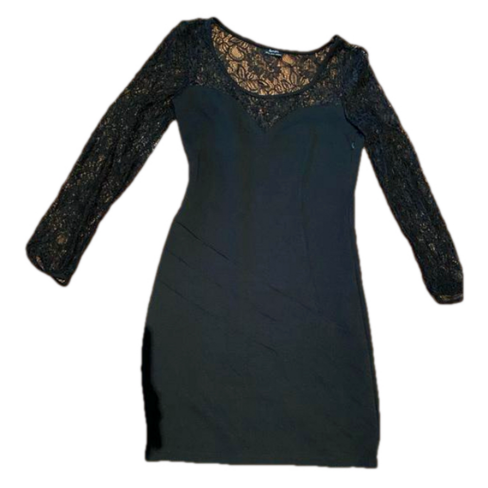 Bardot sweetheart neckline Long Sleeve Lace Mini Dress Black Party Cocktail SZ 6